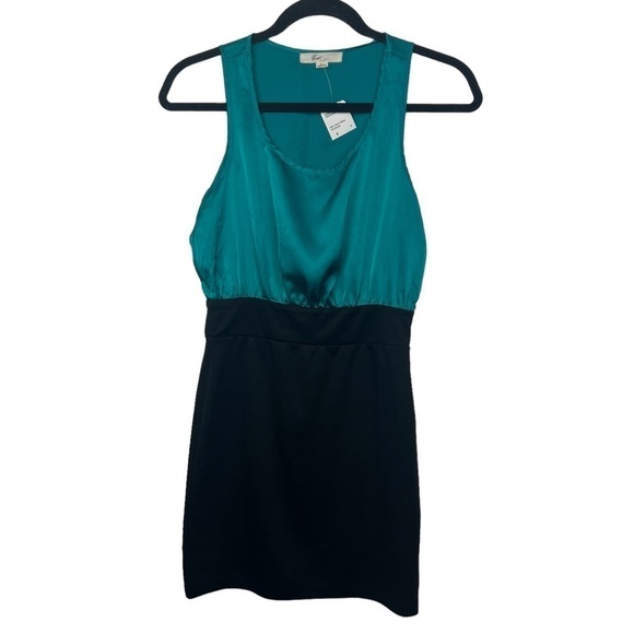 Forever 21 XXI  Teal Black Colorblock Shirt Length Mini Dress NWT Small - Picture 1 of 9